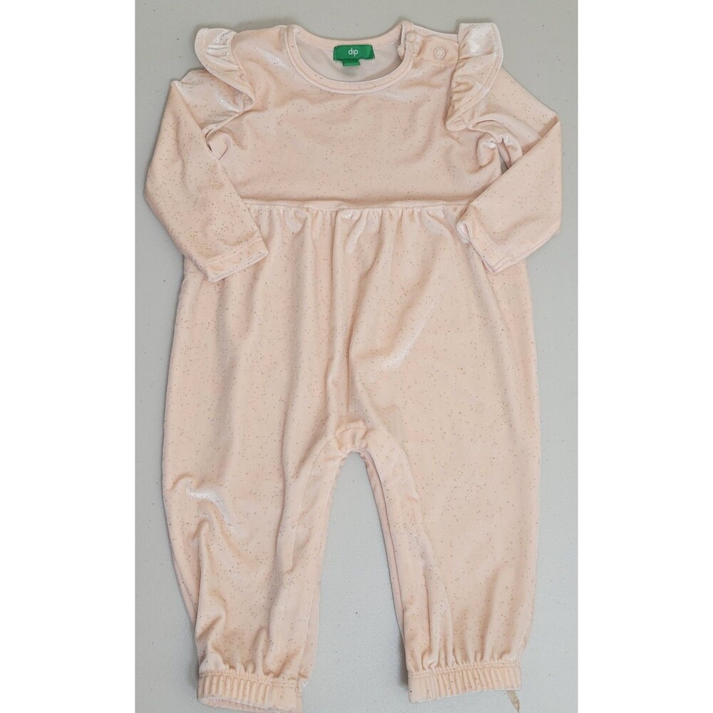 Dip Glitter Velour One-Piece Long Sleeve Snap Jumpsuit Romper Baby Girl 6-12